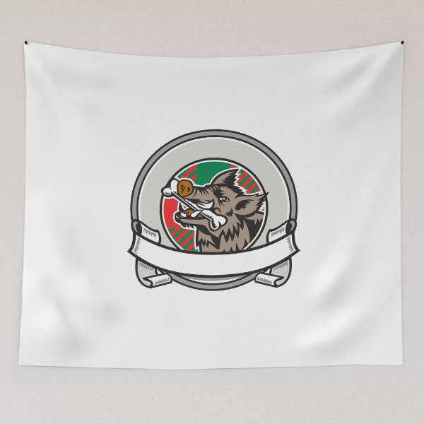 Item preview, Wild Boar Razorback Bone In Mouth Circle Ribbon Retro designed and sold by patrimonio.