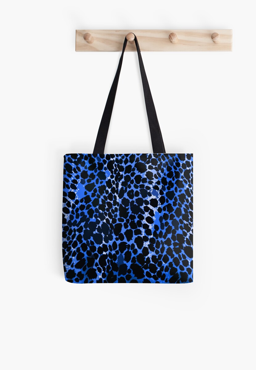 "Animal Print Cheetah Blue and Black" Tote Bags by Saundra Myles