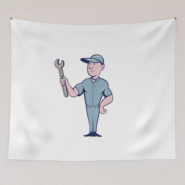 Item preview, Handyman Holding Spanner Cartoon designed and sold by patrimonio.