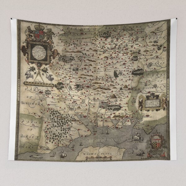 Item preview, Vintage Map of Hampshire England (1575) designed and sold by BravuraMedia.
