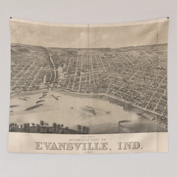 Item preview, Vintage Pictorial Map of Evansville Indiana (1880) designed and sold by BravuraMedia.