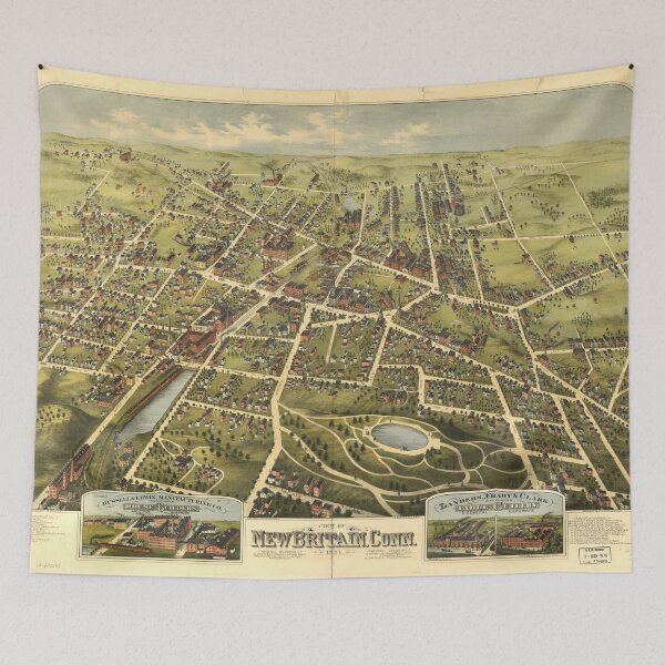 Item preview, Vintage Pictorial Map of New Britain CT (1875) designed and sold by BravuraMedia.