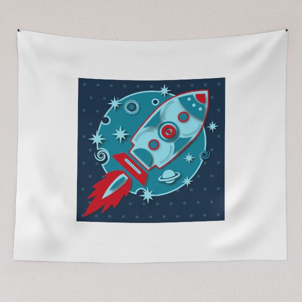 Item preview, Retro rocket, planet, space, galaxy, science fiction, stars designed and sold by boom-art.