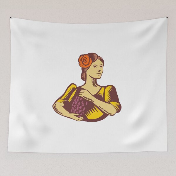 Item preview, Senorita Holding Grapes Woodcut designed and sold by patrimonio.