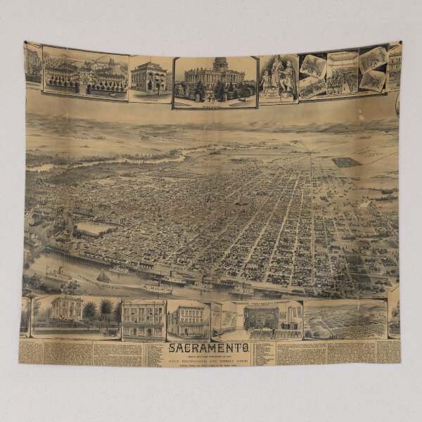 Item preview, Vintage Pictorial Map of Sacramento CA (1890s) designed and sold by BravuraMedia.