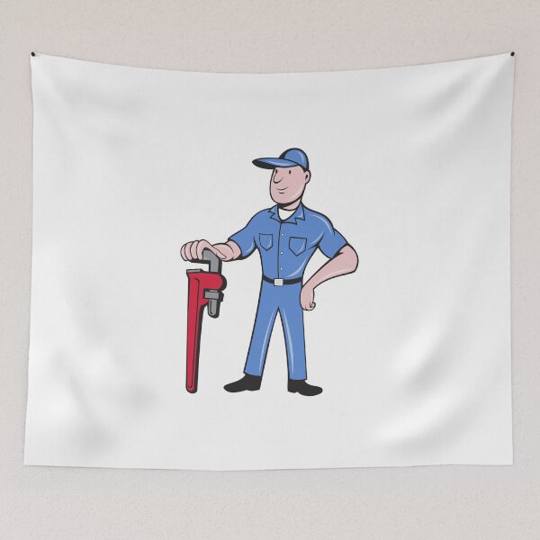Item preview, Plumber Standing Pipe Wrench Cartoon designed and sold by patrimonio.
