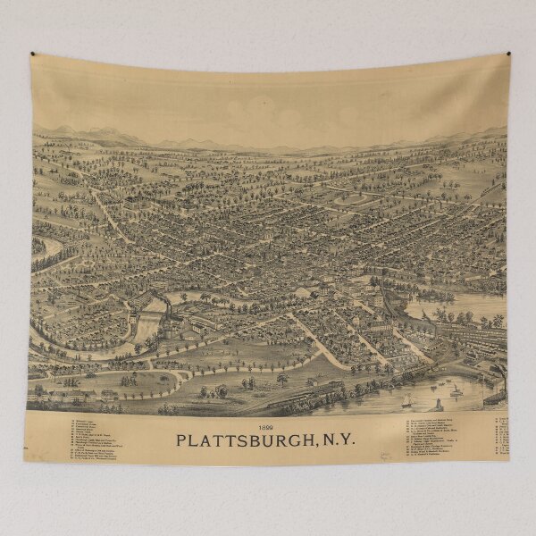 Item preview, Vintage Pictorial Map of Plattsburgh NY (1899) designed and sold by BravuraMedia.