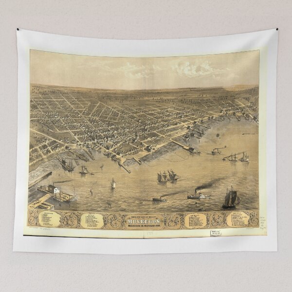 Item preview, Vintage Pictorial Map of Muskegon Michigan (1868) designed and sold by BravuraMedia.