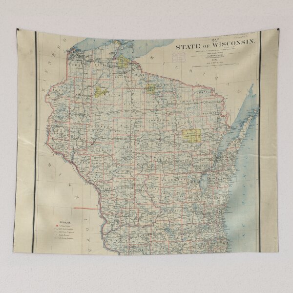 Item preview, Vintage Map of Wisconsin (1895) designed and sold by BravuraMedia.