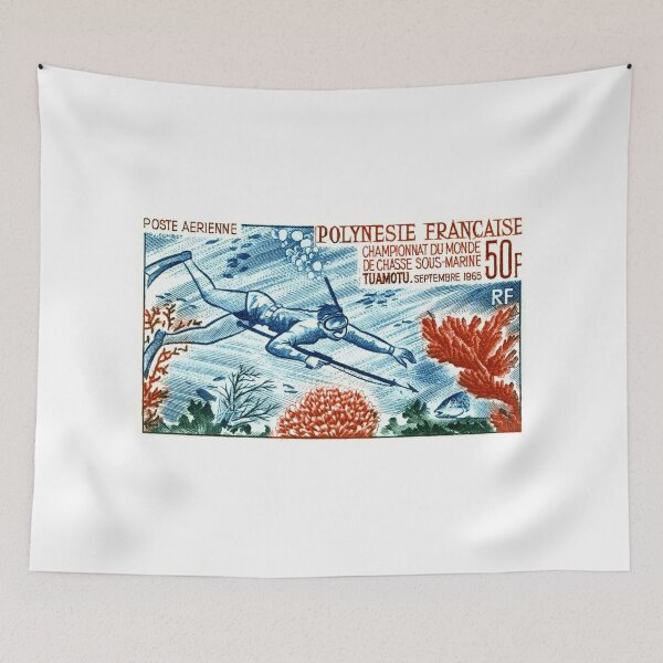 Item preview, 1965 French Polynesia Spearfishing Postage Stamp designed and sold by retrographics.