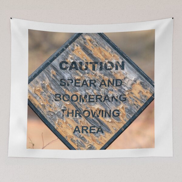 Item preview, Boomerang and spear throwing warning sign designed and sold by Itsgrimupnorth.