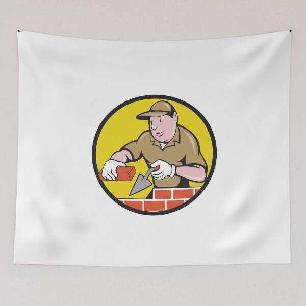 Item preview, Bricklayer Bricks Trowel Circle Cartoon designed and sold by patrimonio.