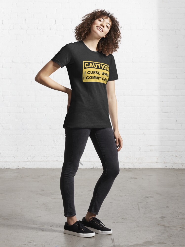 Alternate view of Caution I Curse When I Commit Code - Funny Programmer Design Essential T-Shirt