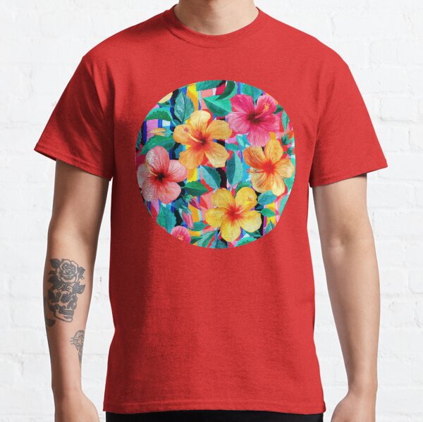 OTT Maximalist Hawaiian Hibiscus Floral with Stripes Classic T-Shirt