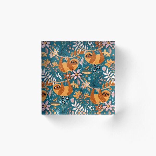 Happy Boho Sloth Floral Acrylic Block