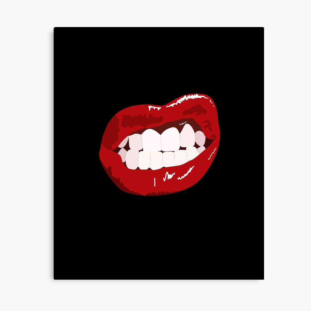 Women mouth sexy red lips, Girly lip bite, teeth showing