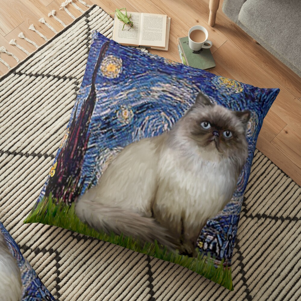 Famous Art: "Starry Night" (Van Gogh)-adapted with a Himalayan Cat Floor Pillow