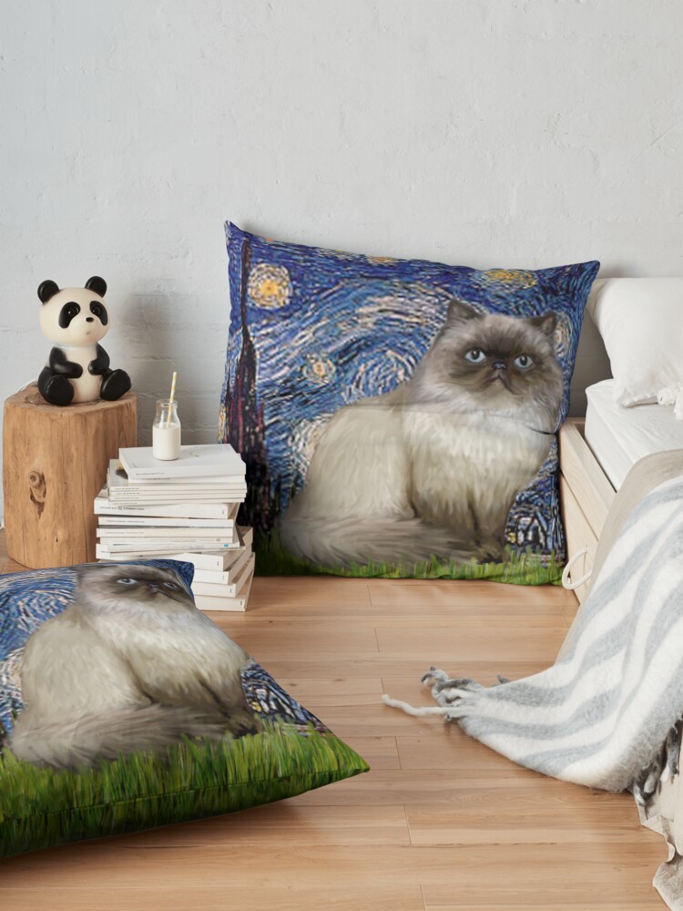 Alternate view of Famous Art: "Starry Night" (Van Gogh)-adapted with a Himalayan Cat Floor Pillow