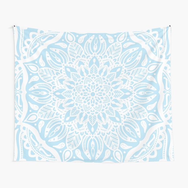 Pastel Blue and White Mandala Tapestry