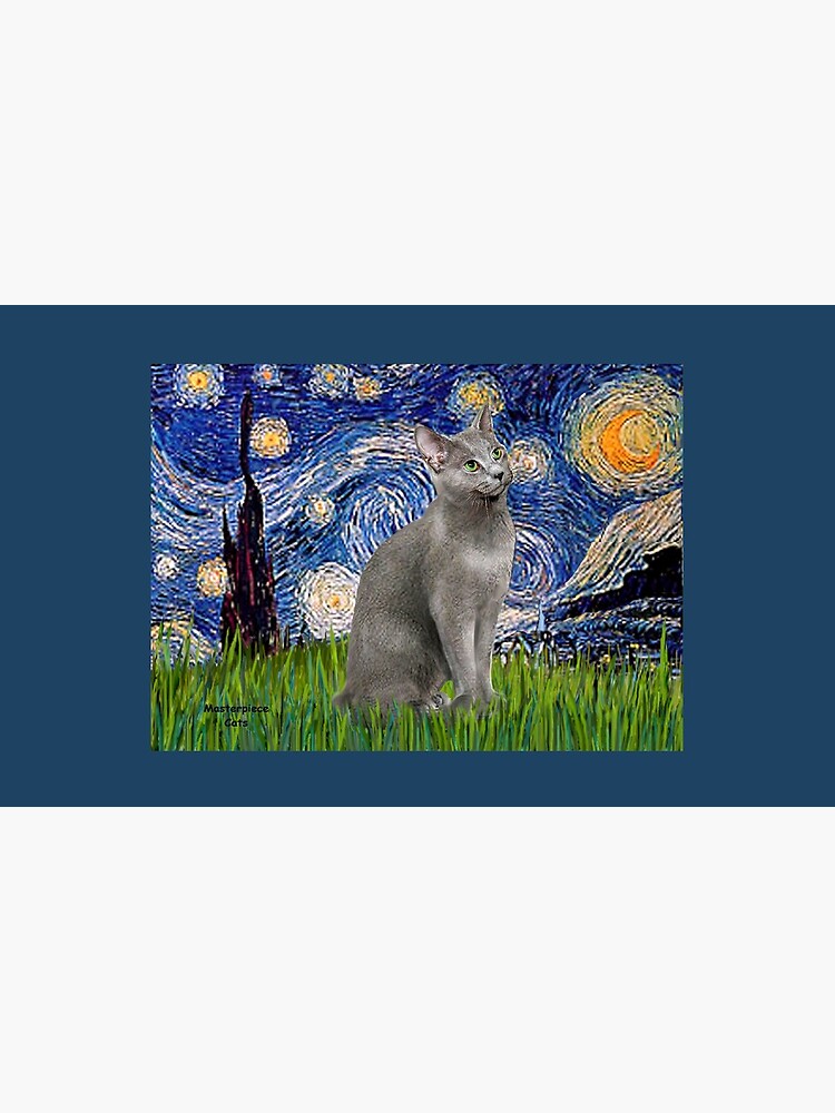 "Starry Night" (Van Gogh)-with a Russian Blue Cat by JeanBFitzgerald