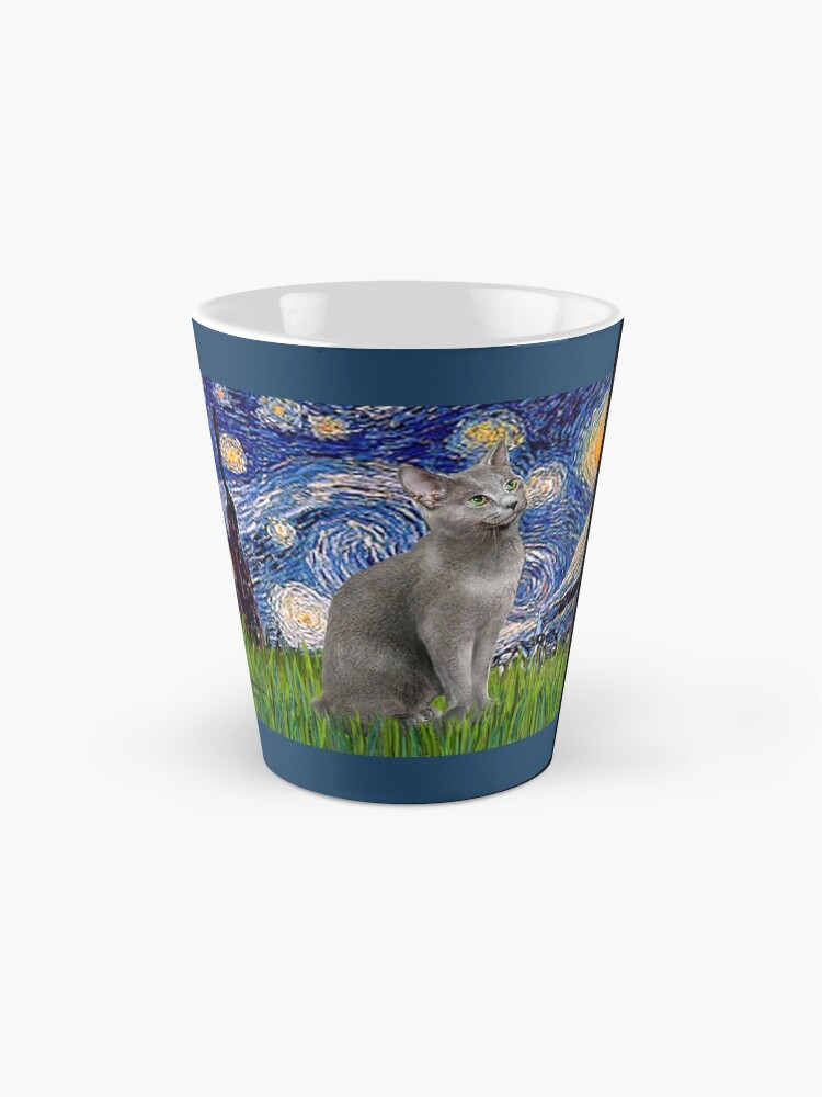 Alternate view of "Starry Night" (Van Gogh)-with a Russian Blue Cat Mug