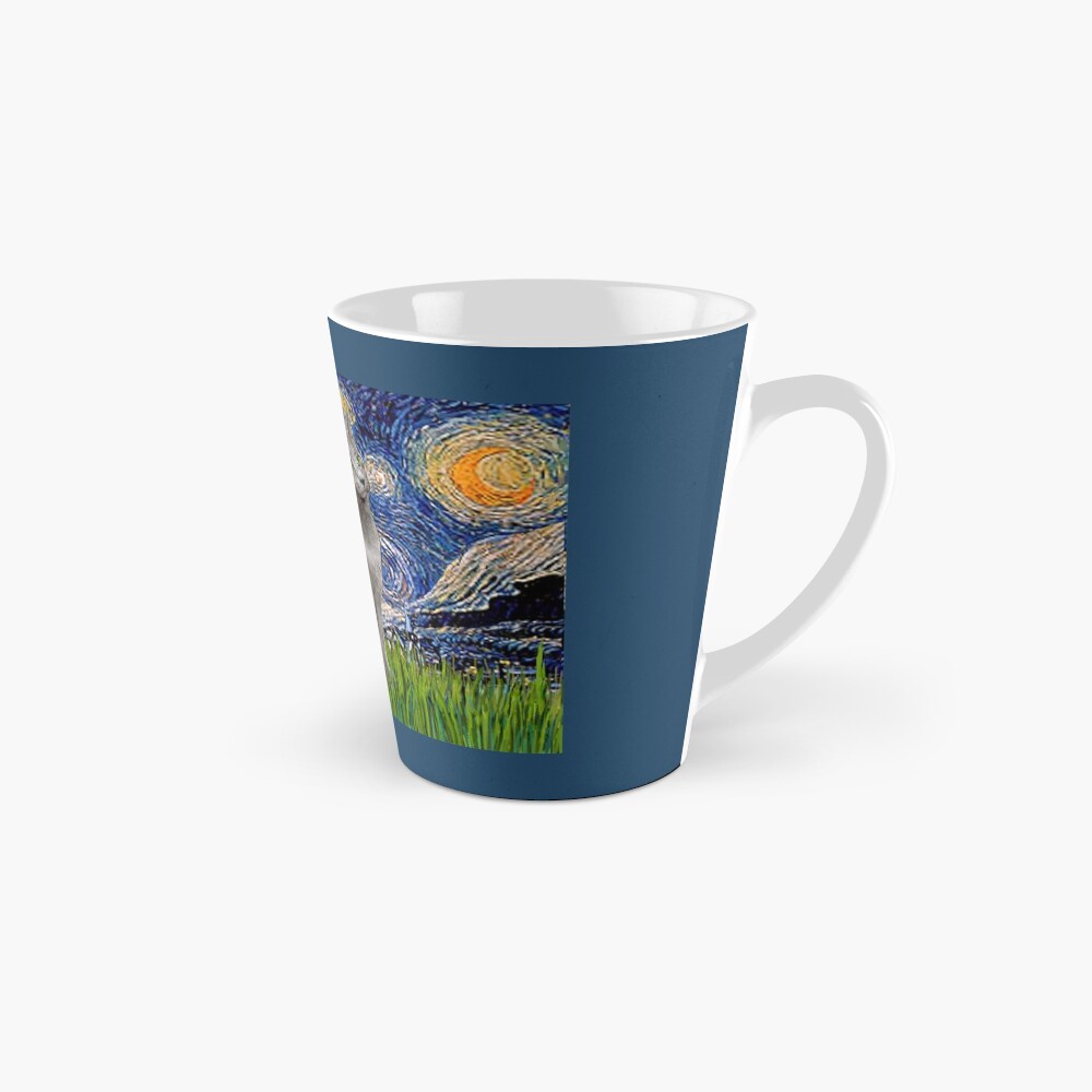 "Starry Night" (Van Gogh)-with a Russian Blue Cat Mug