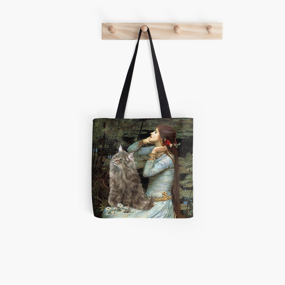 Famous Art: "Ophelia" (Waterhouse)-Norwegian Forest Cat Tote Bag