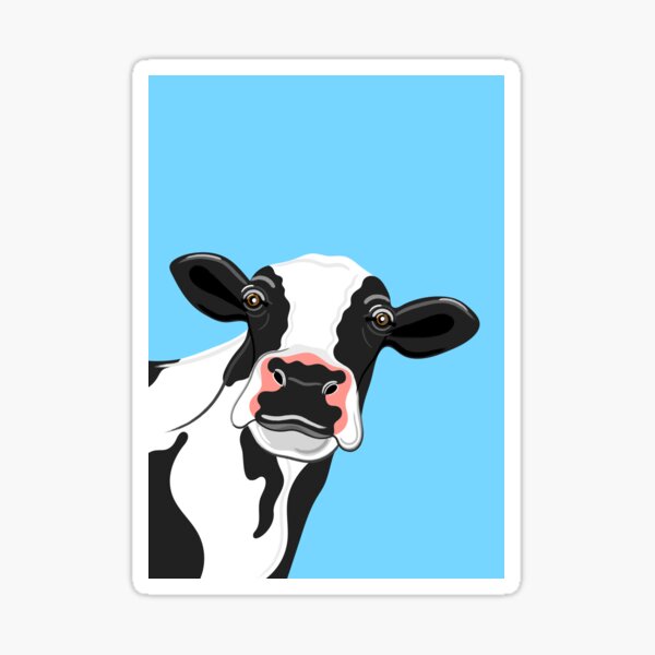 Black & White Cow Portrait on blue Sticker
