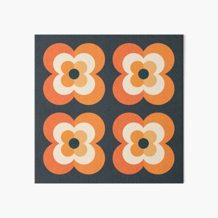 Retro Flowers - Orange and Charcoal Art Board Print