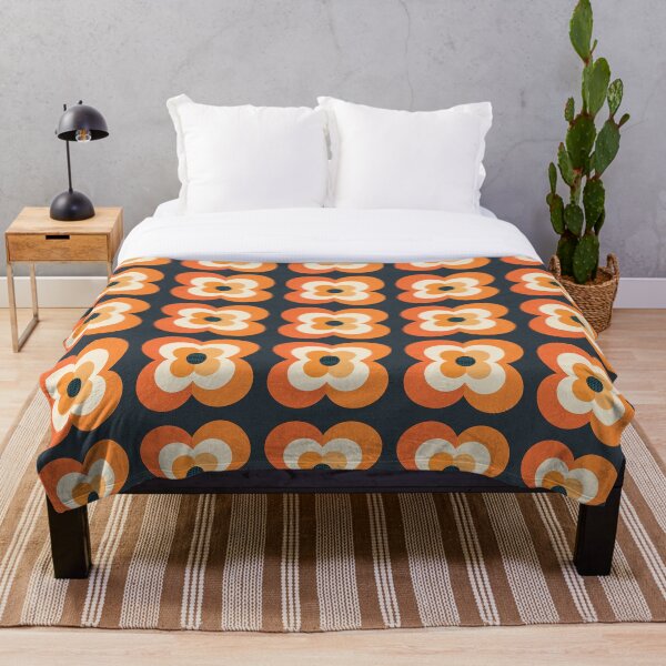 Retro Flowers - Orange and Charcoal Throw Blanket