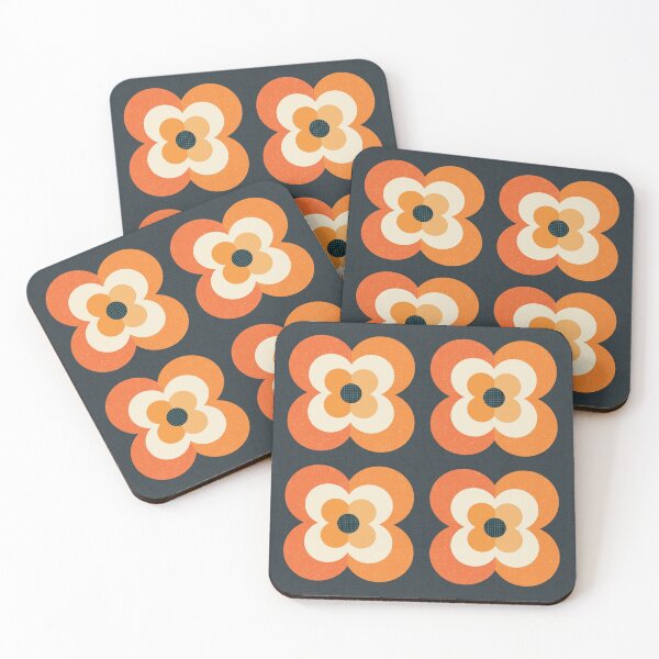 Retro Flowers - Orange and Charcoal Coasters (Set of 4)