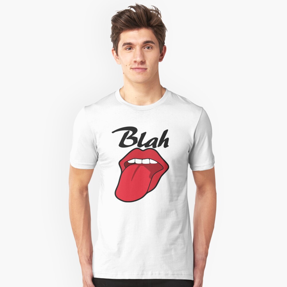 BLAH T-shirt With Lips and Tongue Slim Fit T-Shirt