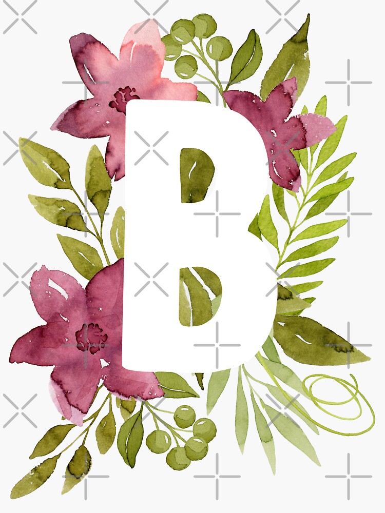 "Letter B In Watercolor Flowers And Leaves. Floral Monogram." Sticker For Sale By Helga-wigandt ...