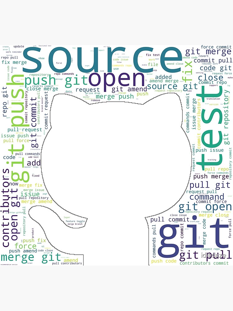 "Git sticker Word cloud of git commit messages for geeks