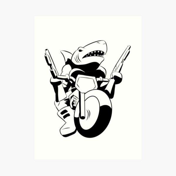 Bike shark with two guns Art Print