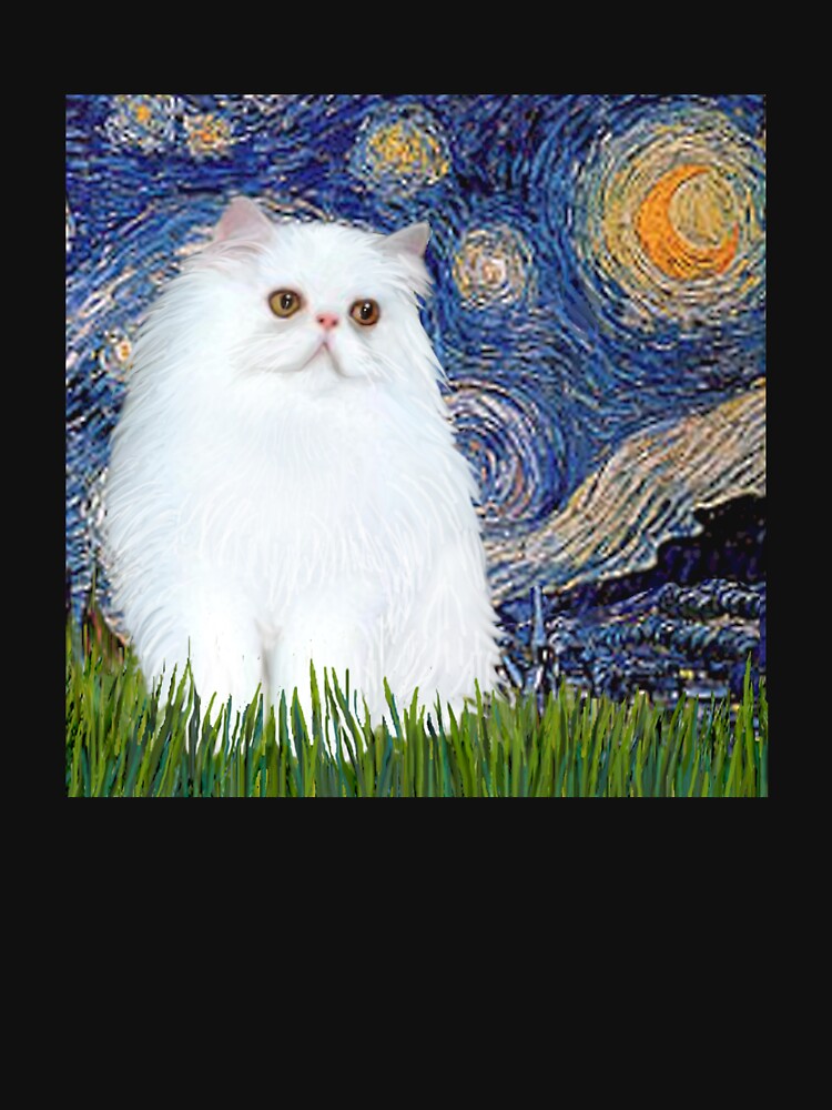 Starry Night (Van Gogh)-with a White Persian Kitten by JeanBFitzgerald