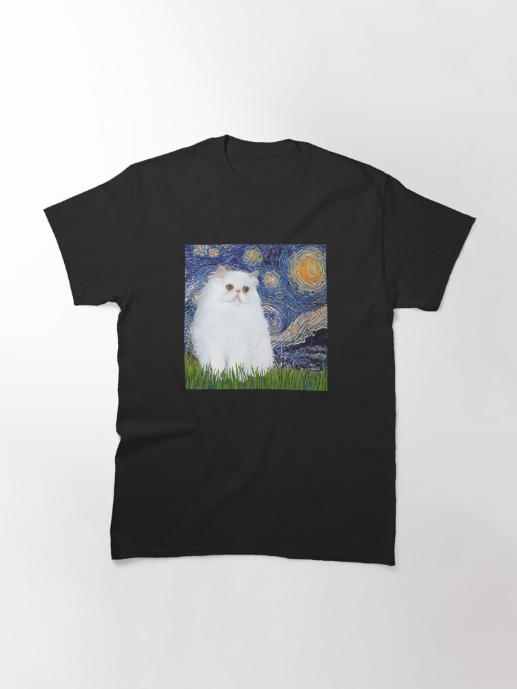 Alternate view of Starry Night (Van Gogh)-with a White Persian Kitten Classic T-Shirt