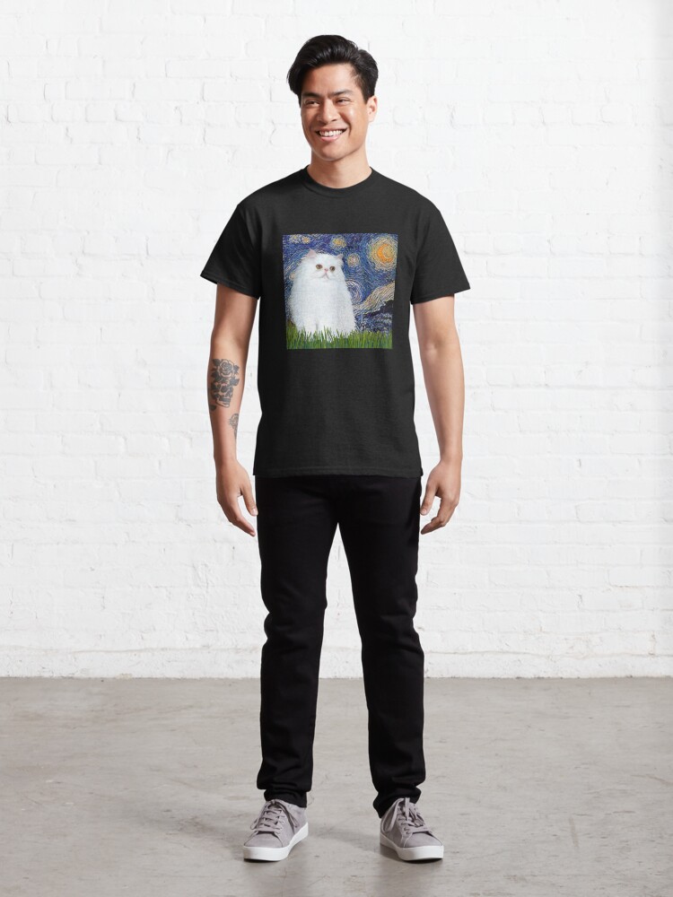 Alternate view of Starry Night (Van Gogh)-with a White Persian Kitten Classic T-Shirt