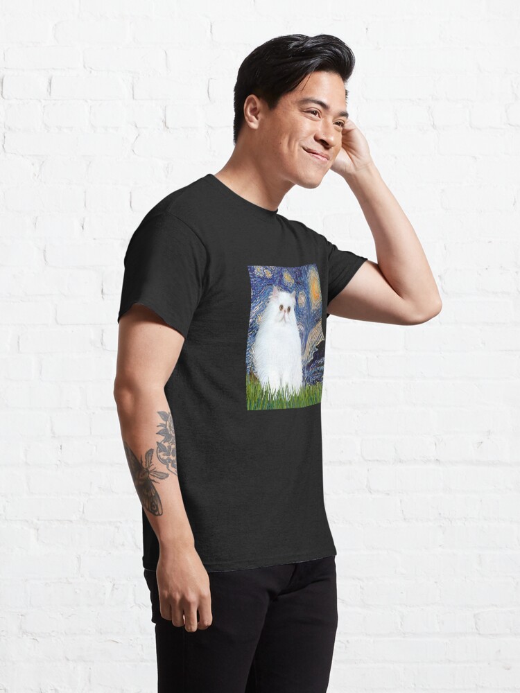 Alternate view of Starry Night (Van Gogh)-with a White Persian Kitten Classic T-Shirt
