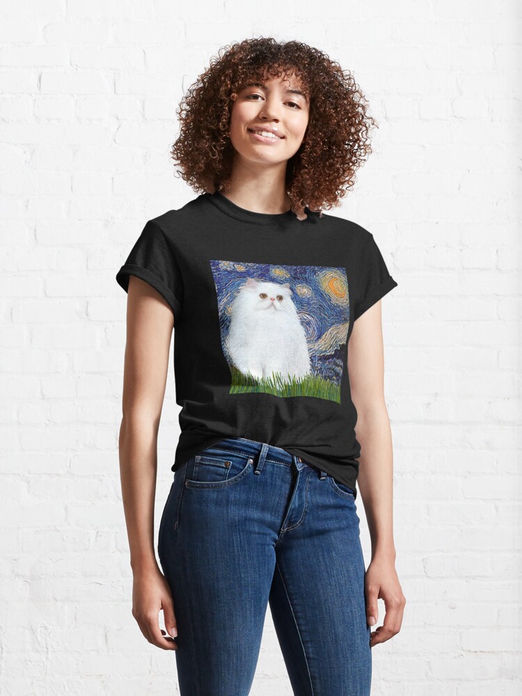 Alternate view of Starry Night (Van Gogh)-with a White Persian Kitten Classic T-Shirt