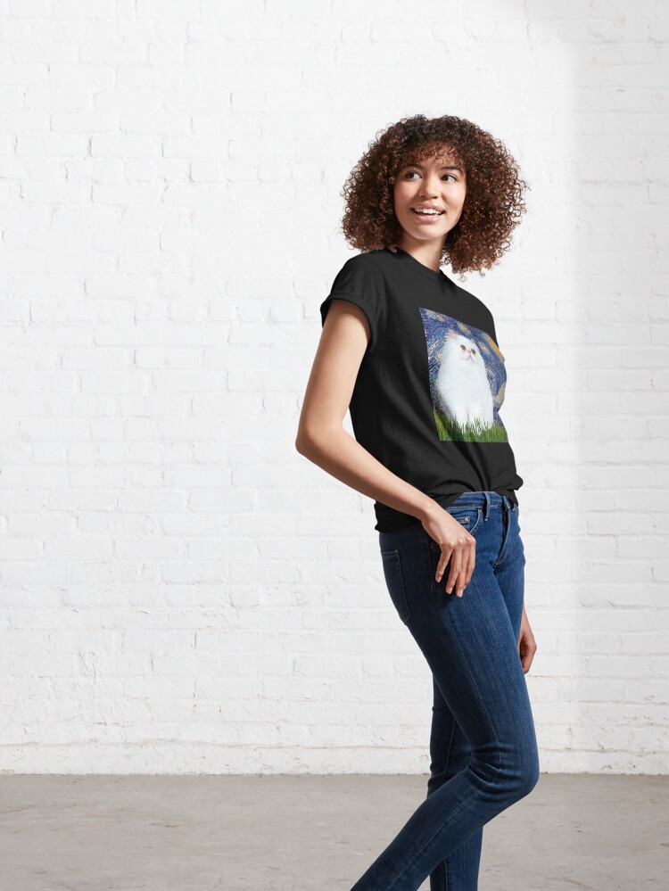 Alternate view of Starry Night (Van Gogh)-with a White Persian Kitten Classic T-Shirt