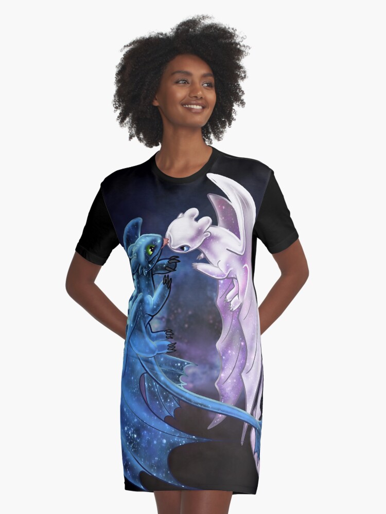 Dragon Heart Starry Dragons Toothless and Light Fury Graphic T Shirt Dress