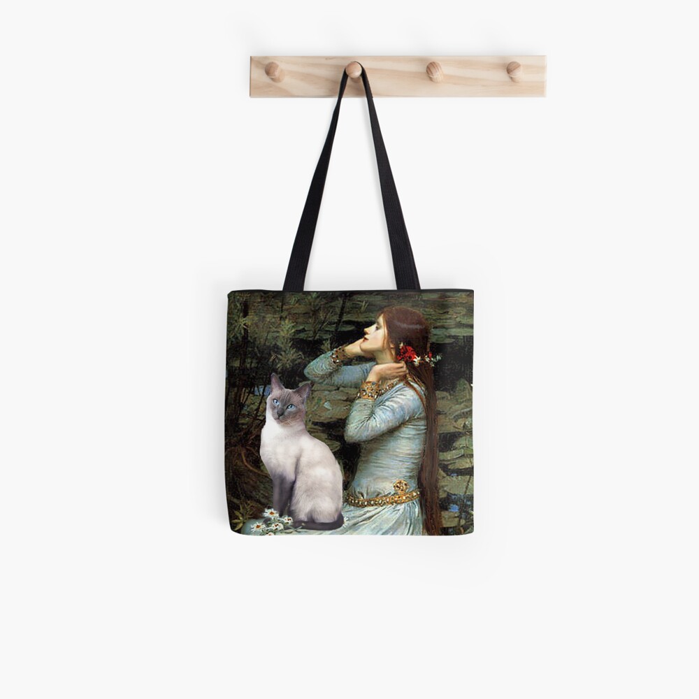 Famous Art: Ophelia (Waterhouse)-Seal Point Siamese Cat Tote Bag
