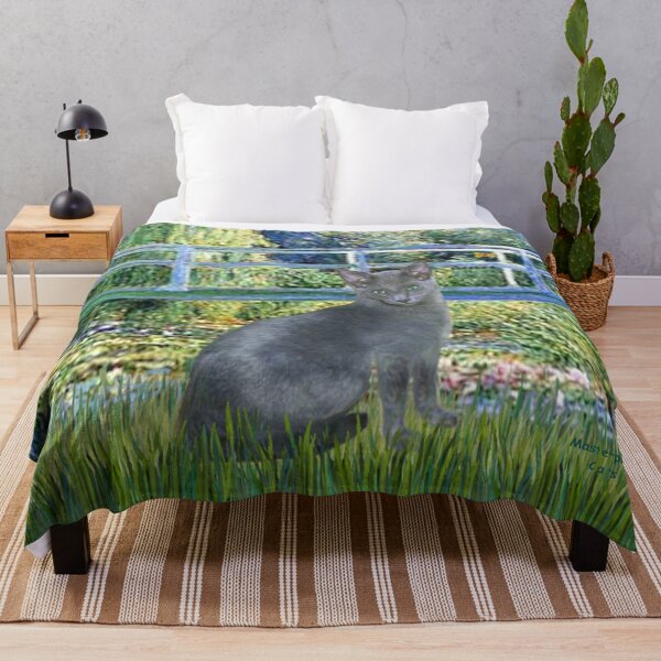 Item preview, Lily Pond Bridge - (C. Monet) with a Russian Blue Cat designed and sold by JeanBFitzgerald.