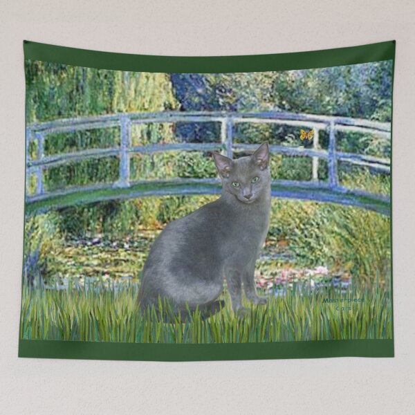 Item preview, Lily Pond Bridge - (C. Monet) with a Russian Blue Cat designed and sold by JeanBFitzgerald.
