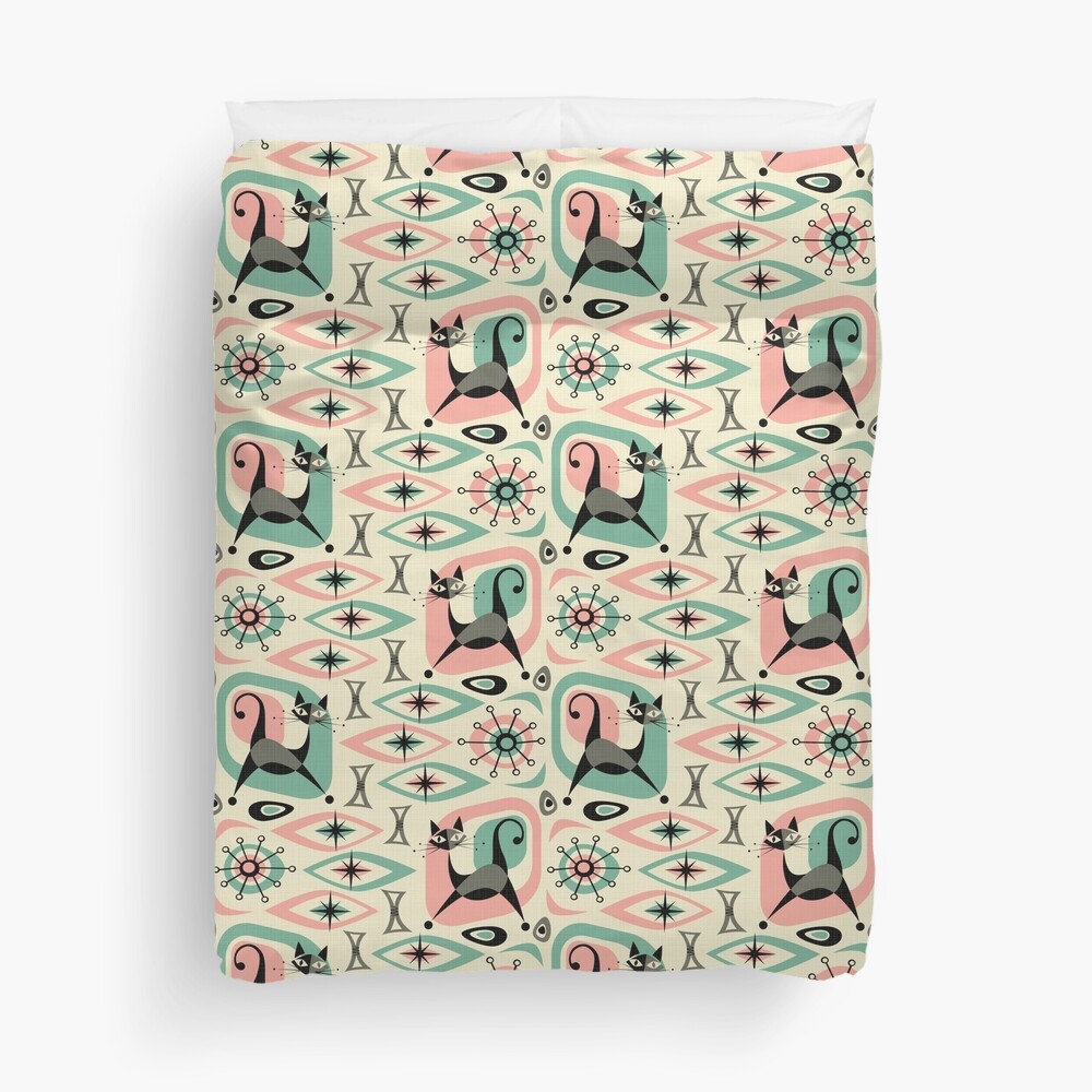 Mid Century Cat Abstract Duvet Cover
