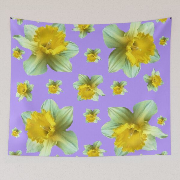 Item preview,  WHITE-YELLOW SPRING GARDEN DAFFODILS ON LILAC PURPLE ART designed and sold by sharlesart.