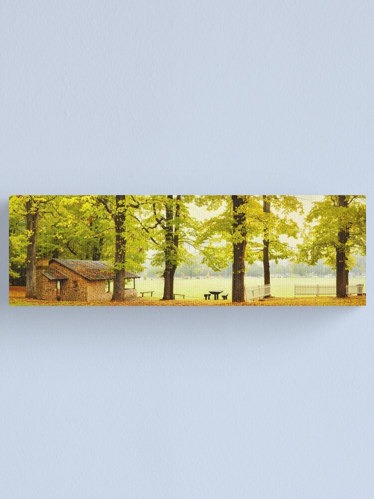 Thumbnail 1 of 3, Canvas Print, Bright Picnic Shelter, Victoria, Australia designed and sold by Chockstone.