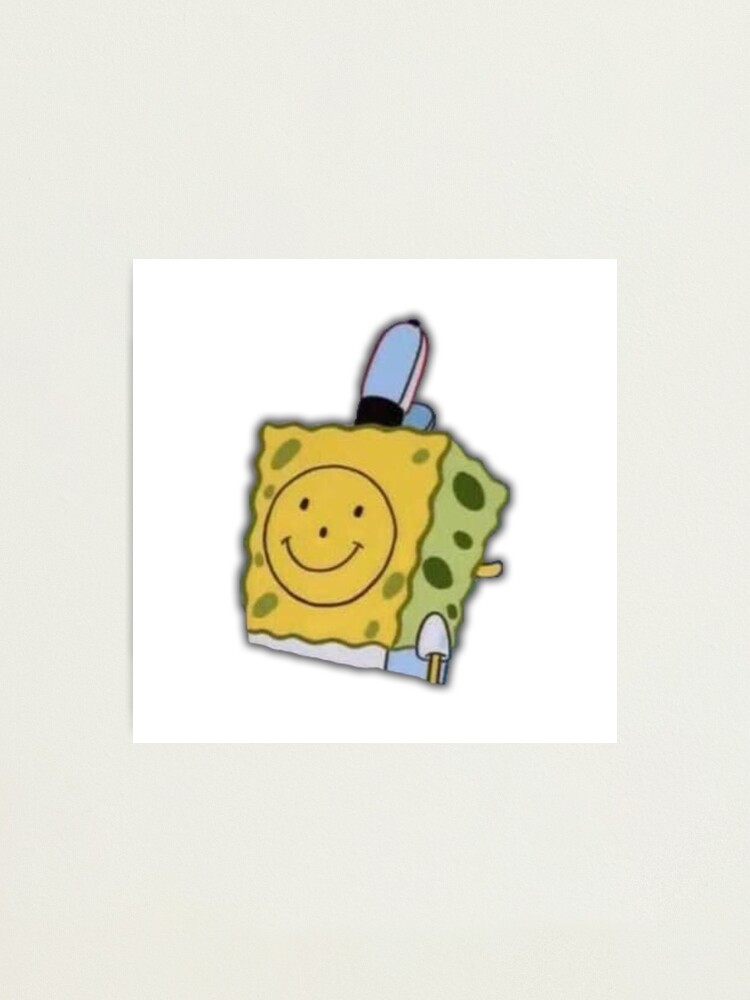 Spongebob Fake Happy Photographic Print By Jenmish Redbubble