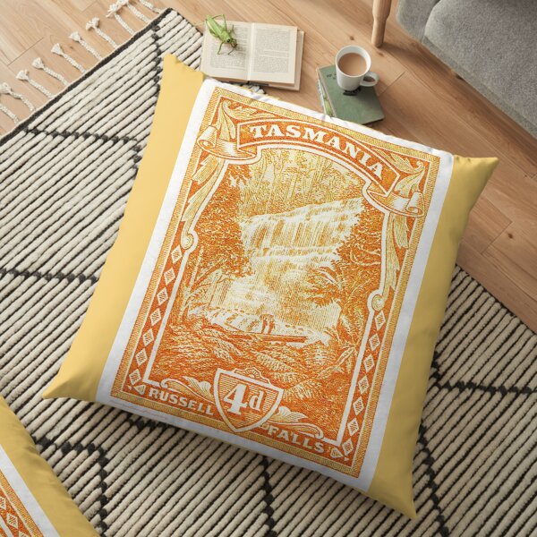 Antique Australian postage stamp, 4d Russell Falls Tasmania Floor Pillow